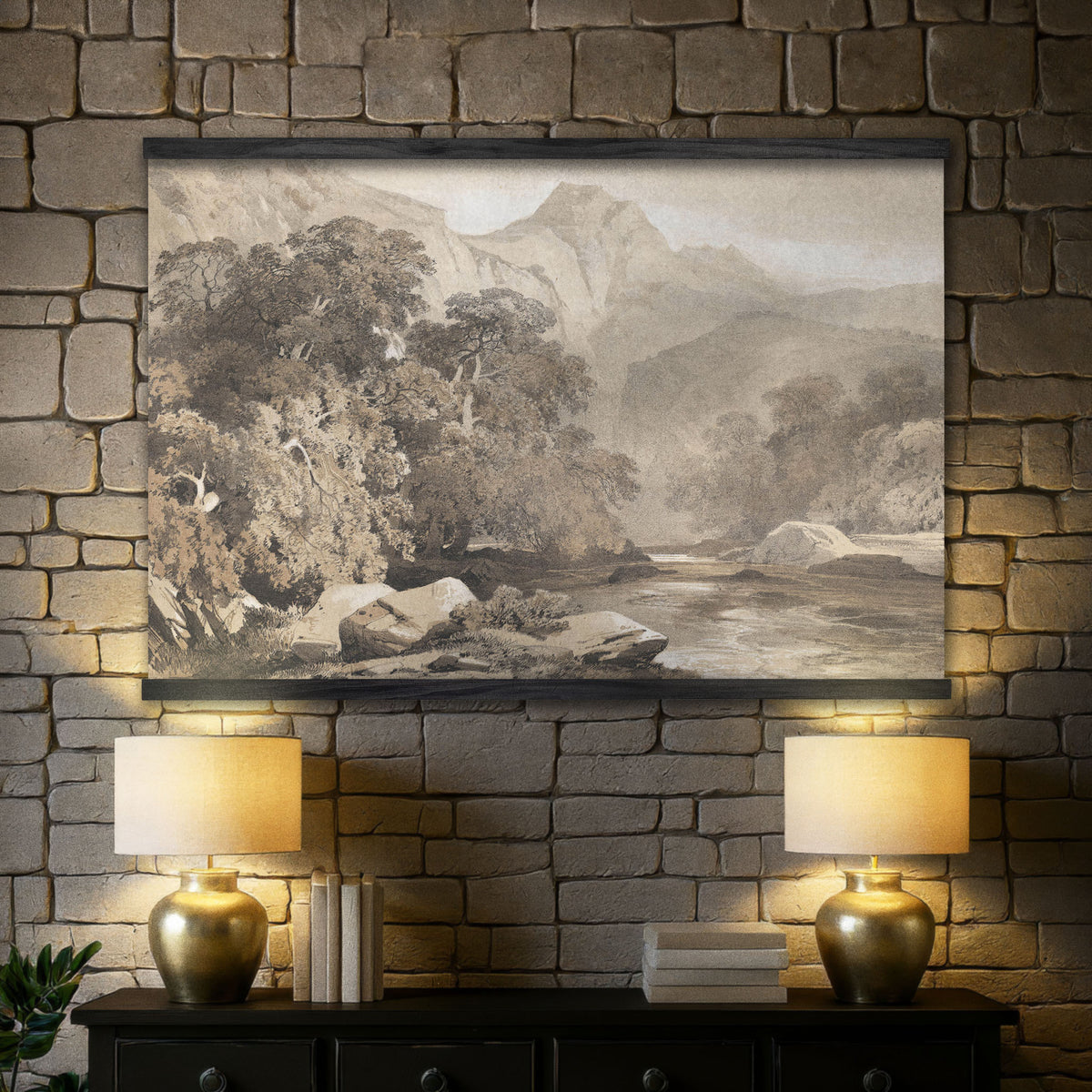 Neutral Sepia River Gorge Landscape