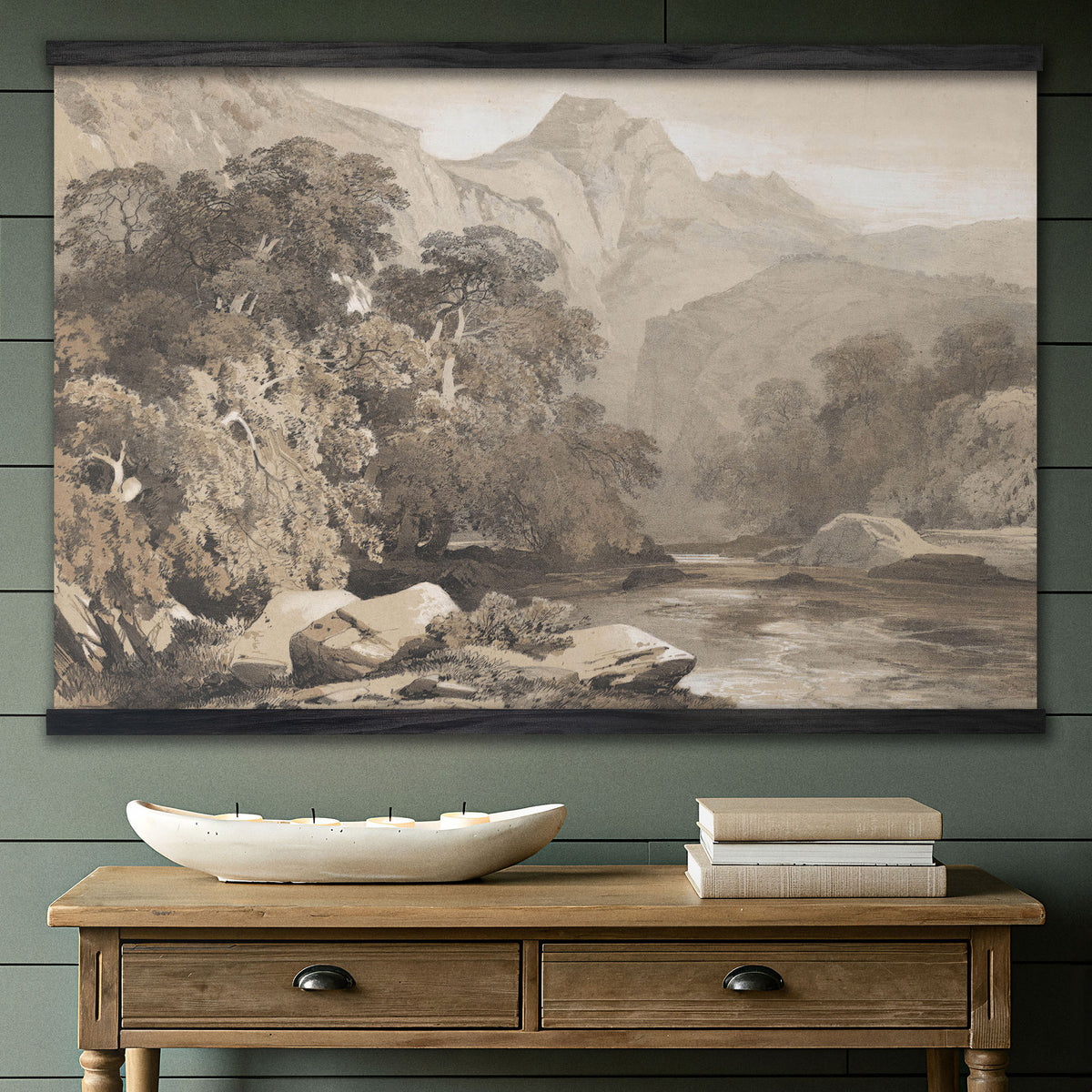 Neutral Sepia River Gorge Landscape