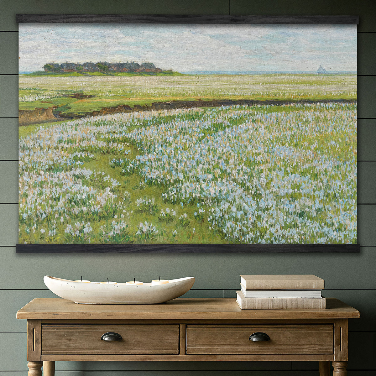 Coastal White and Blue Flower Field