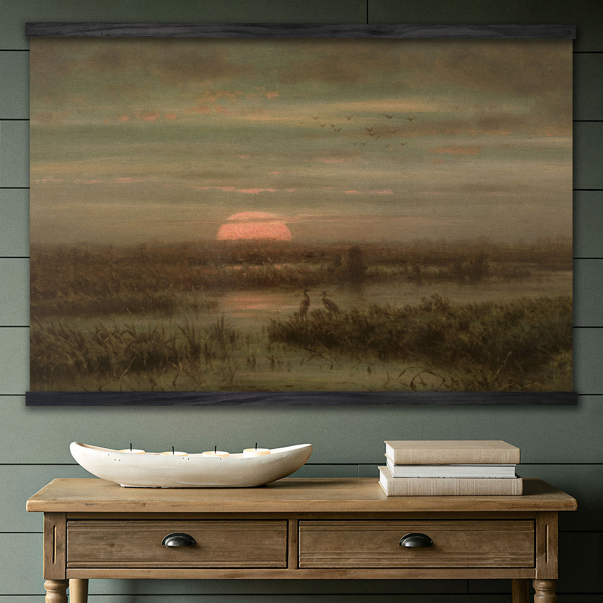 Herons at Sunrise Marsh Landscape Painting