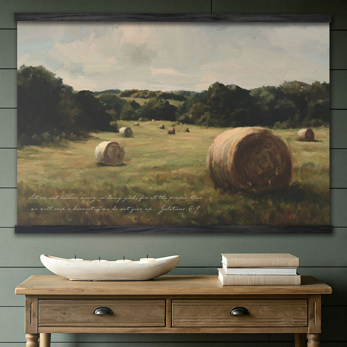 Country Field with Hay Bales - We Will Reap a Harvest