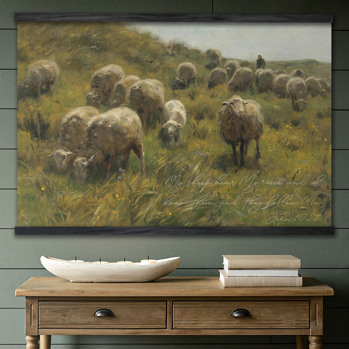 Vintage Shepherd Pastoral Painting - My Sheep Hear My Voice