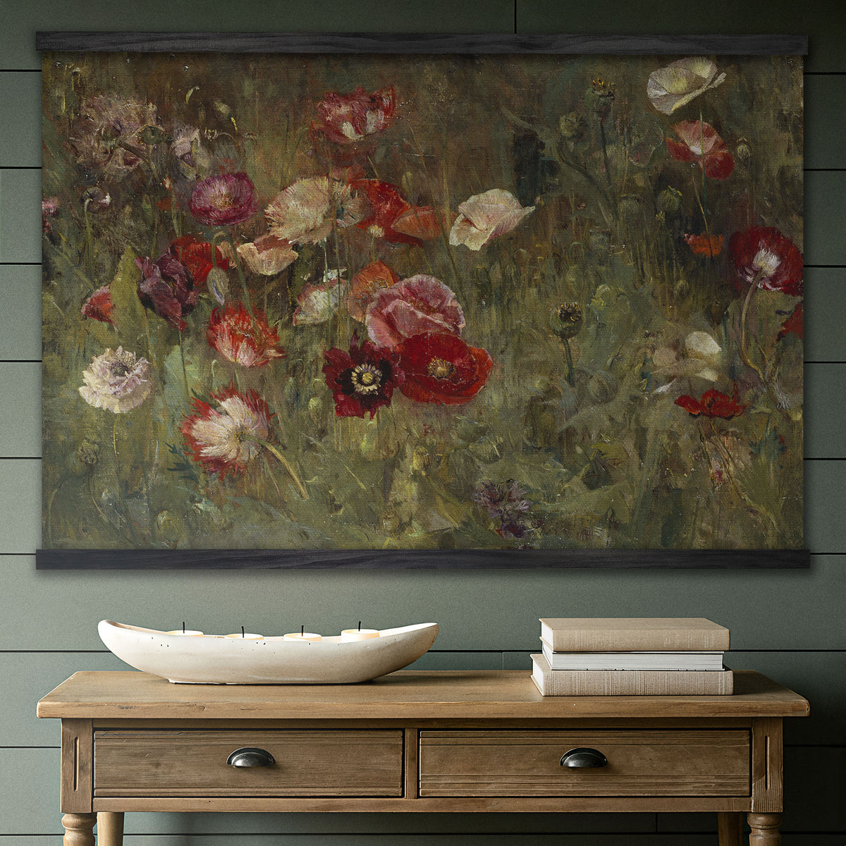 Vintage Floral Red Poppy Painting