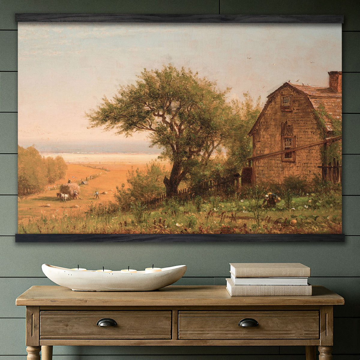 Vintage Seaside Farm Landscape Painting