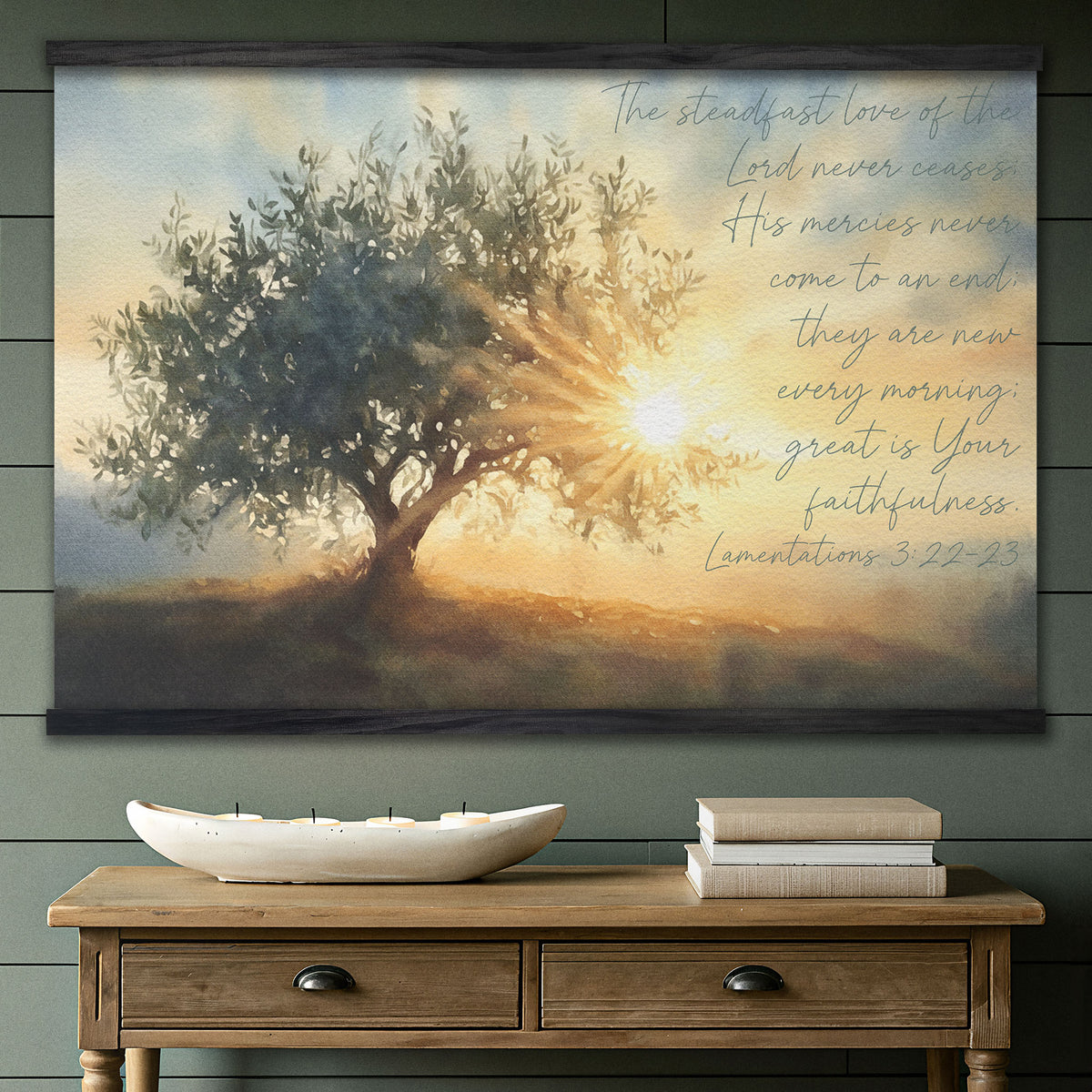 Olive Tree and Sunrise Watercolor Painting - His Mercies are New Every Morning - Lamentations 3:22-23
