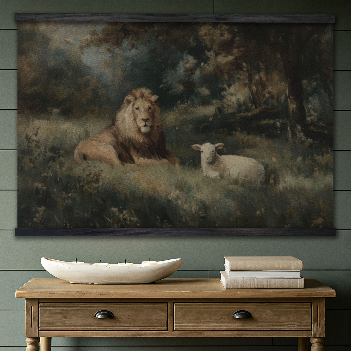 Vintage Lion and Lamb Painting