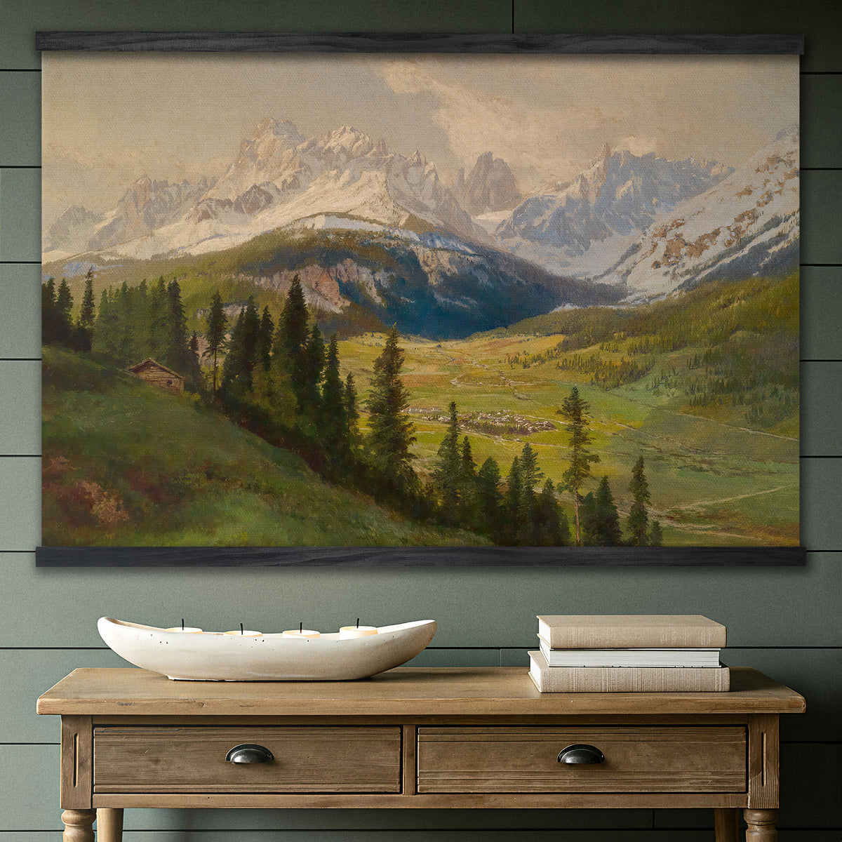 Alpine Mountain Valley Vintage Landscape