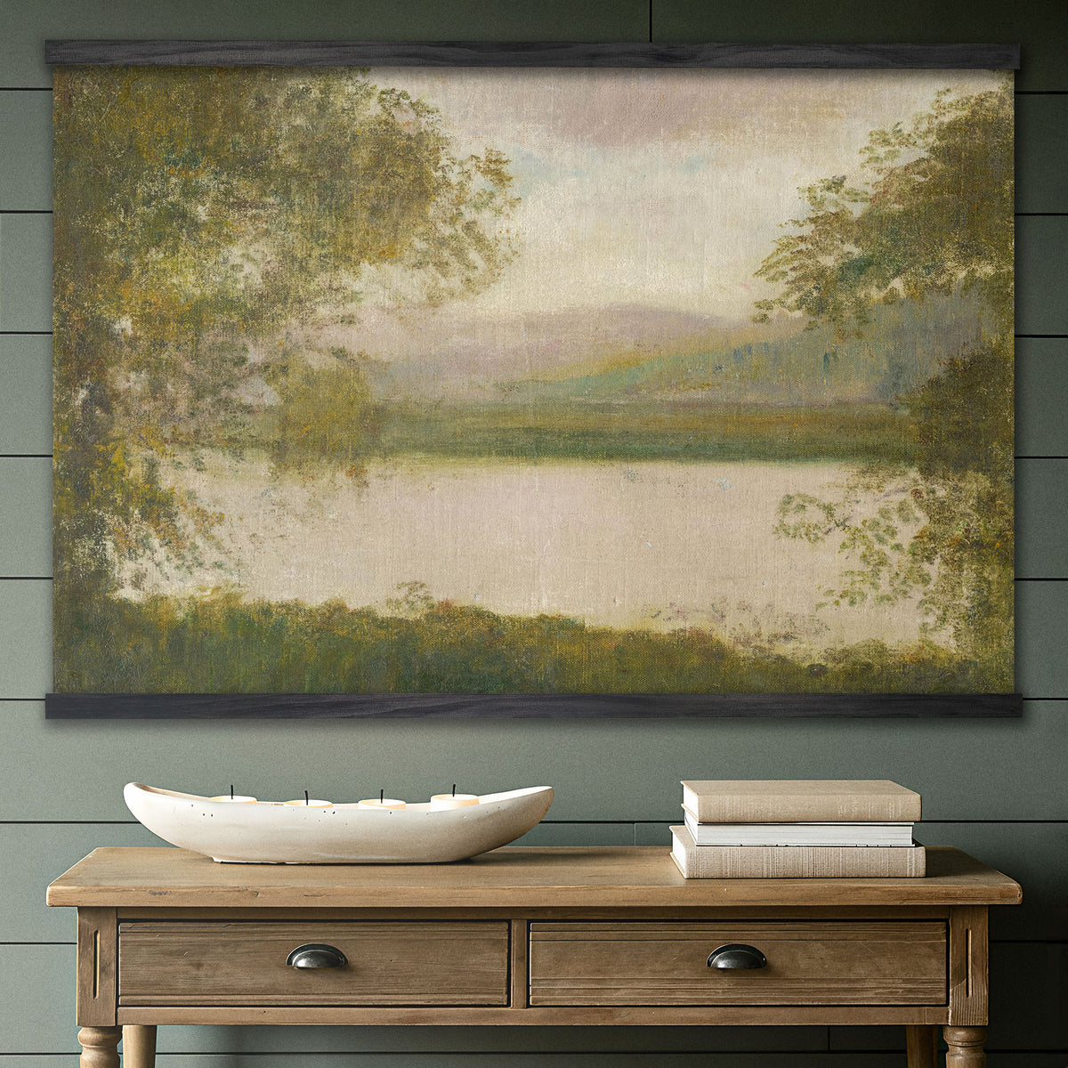 Vintage River Landscape Muted Painting
