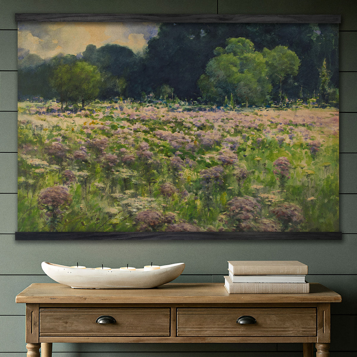 Vintage Purple Wildflower Meadow Landscape