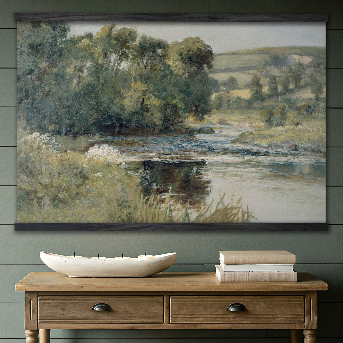 Vintage Countryside Stream Painting