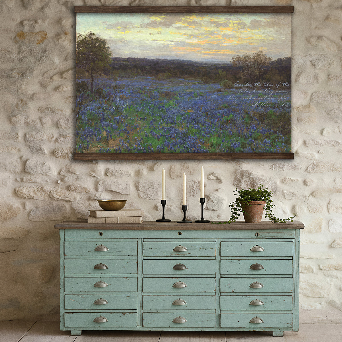 Vintage Bluebonnet Wildflower Painting - Consider the Lilies