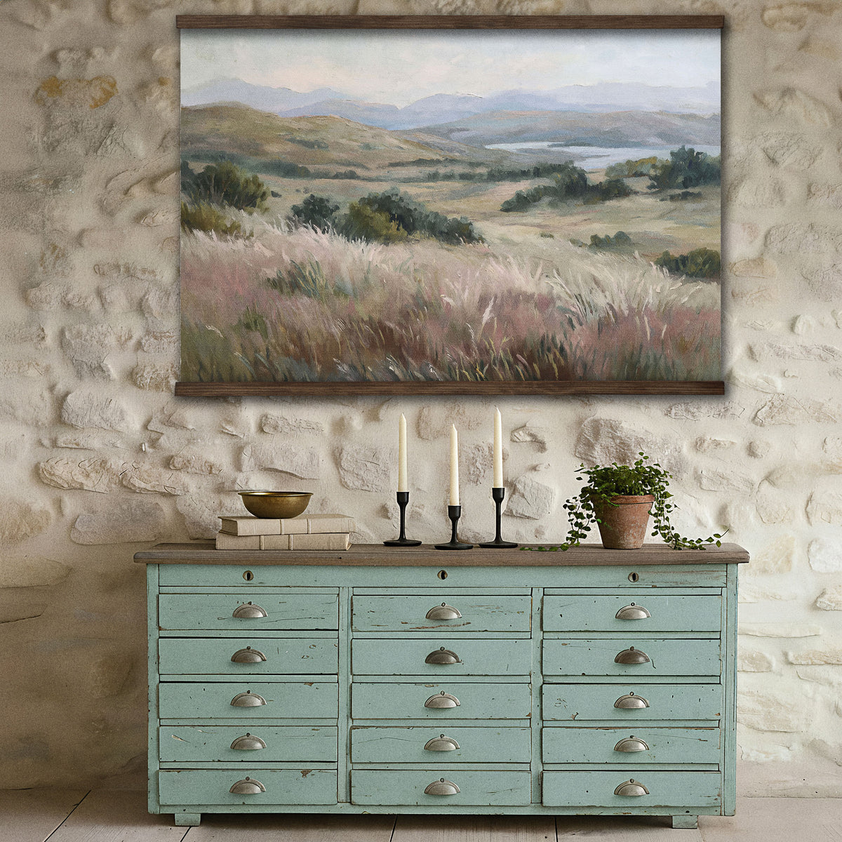 Muted Grassy Hills Landscape