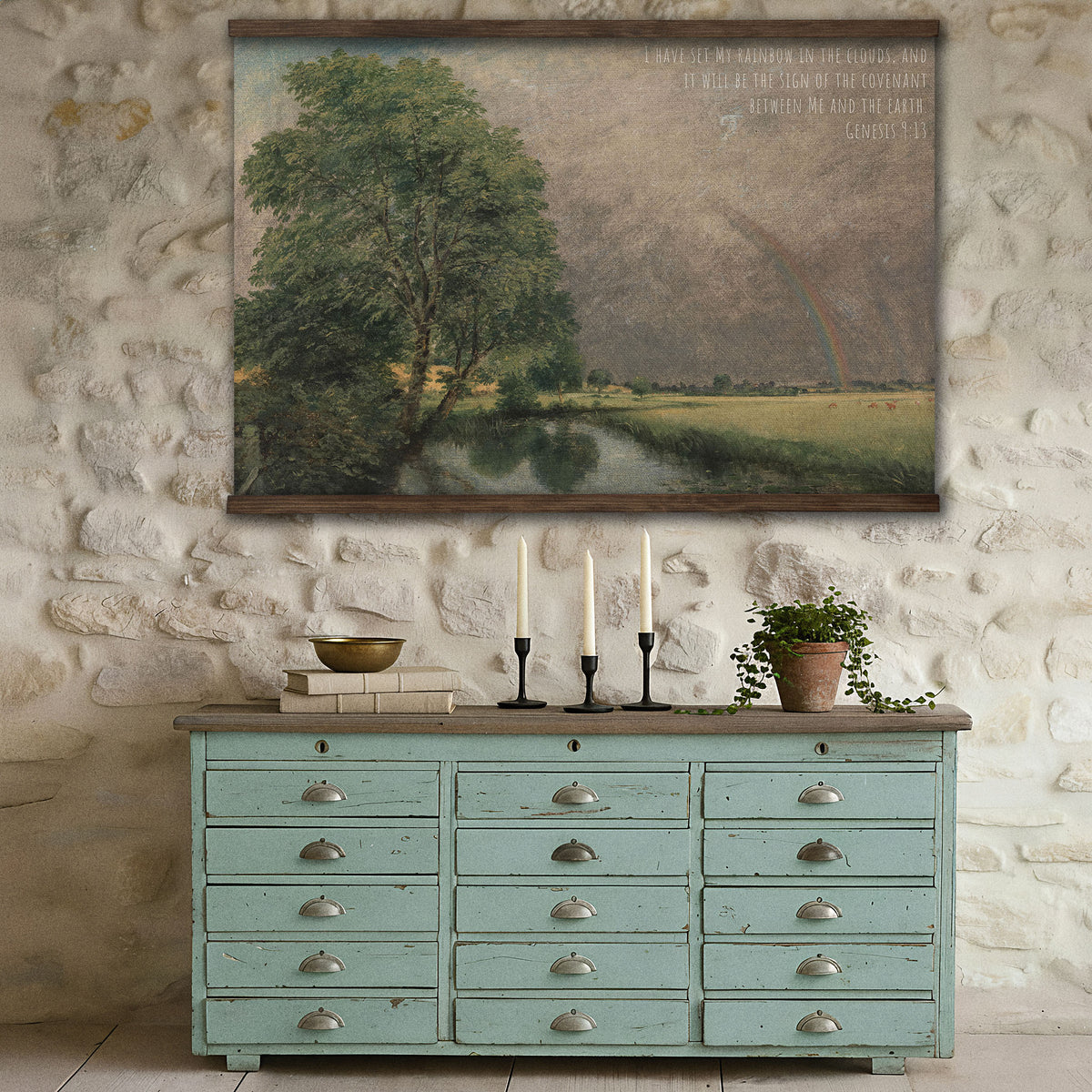 Rainbow in the Clouds and Winding Stream - Genesis 9:13