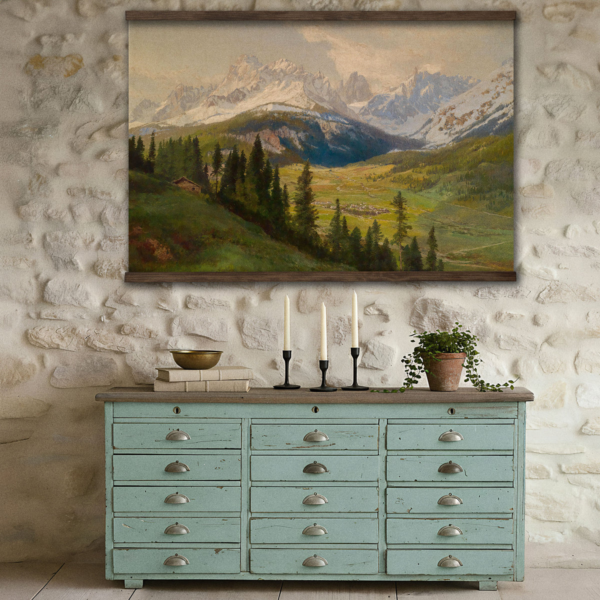 Alpine Mountain Valley Vintage Landscape