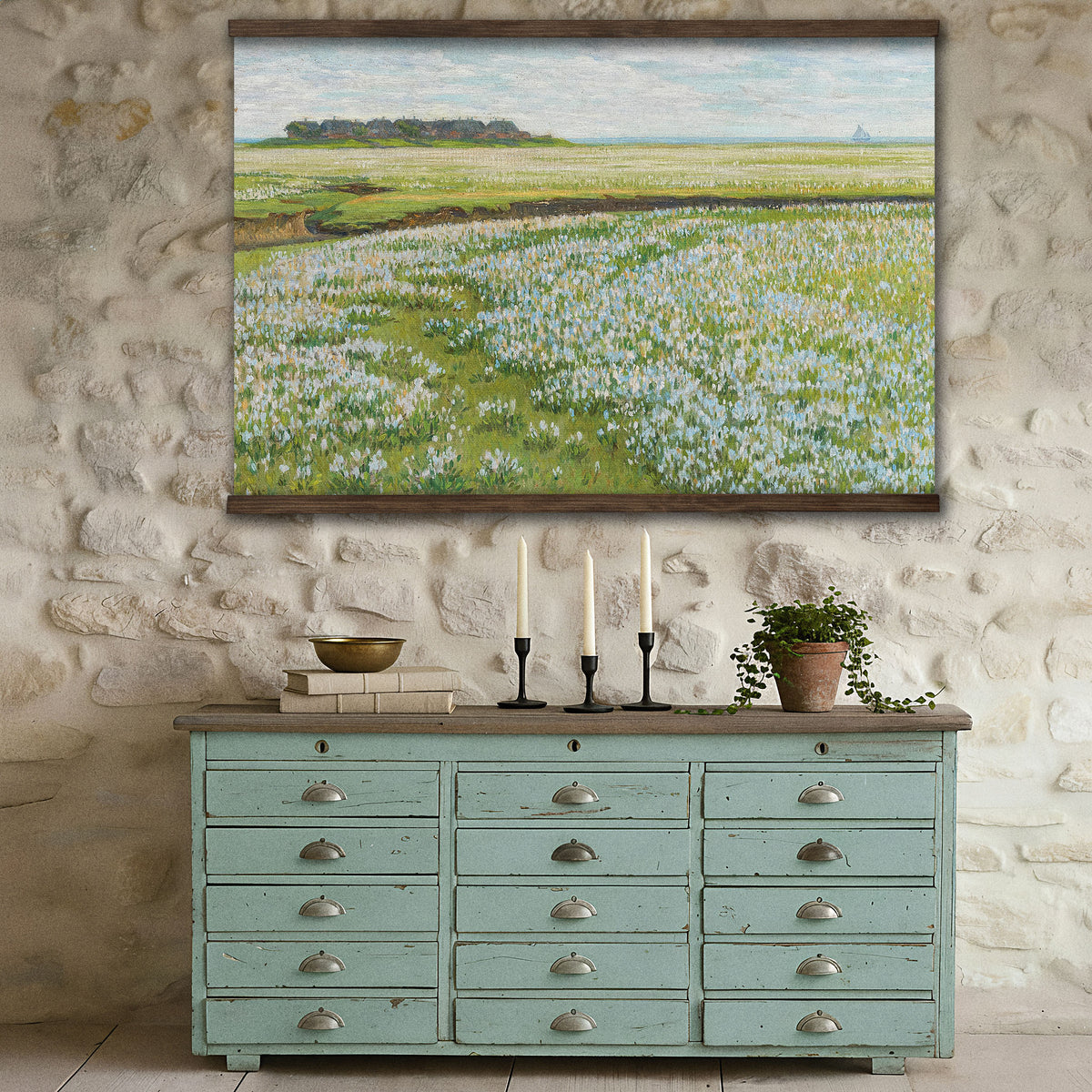 Coastal White and Blue Flower Field