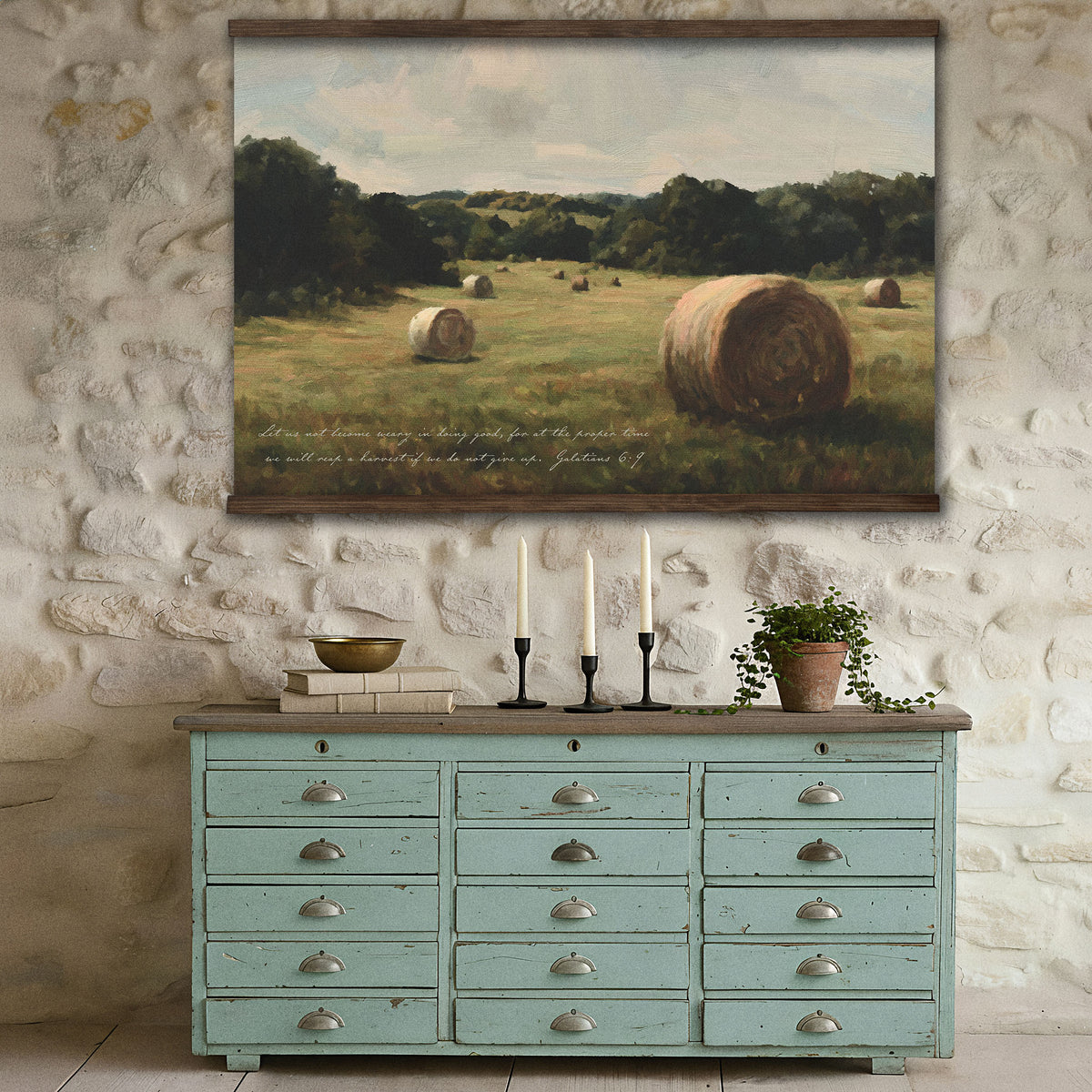Country Field with Hay Bales - We Will Reap a Harvest