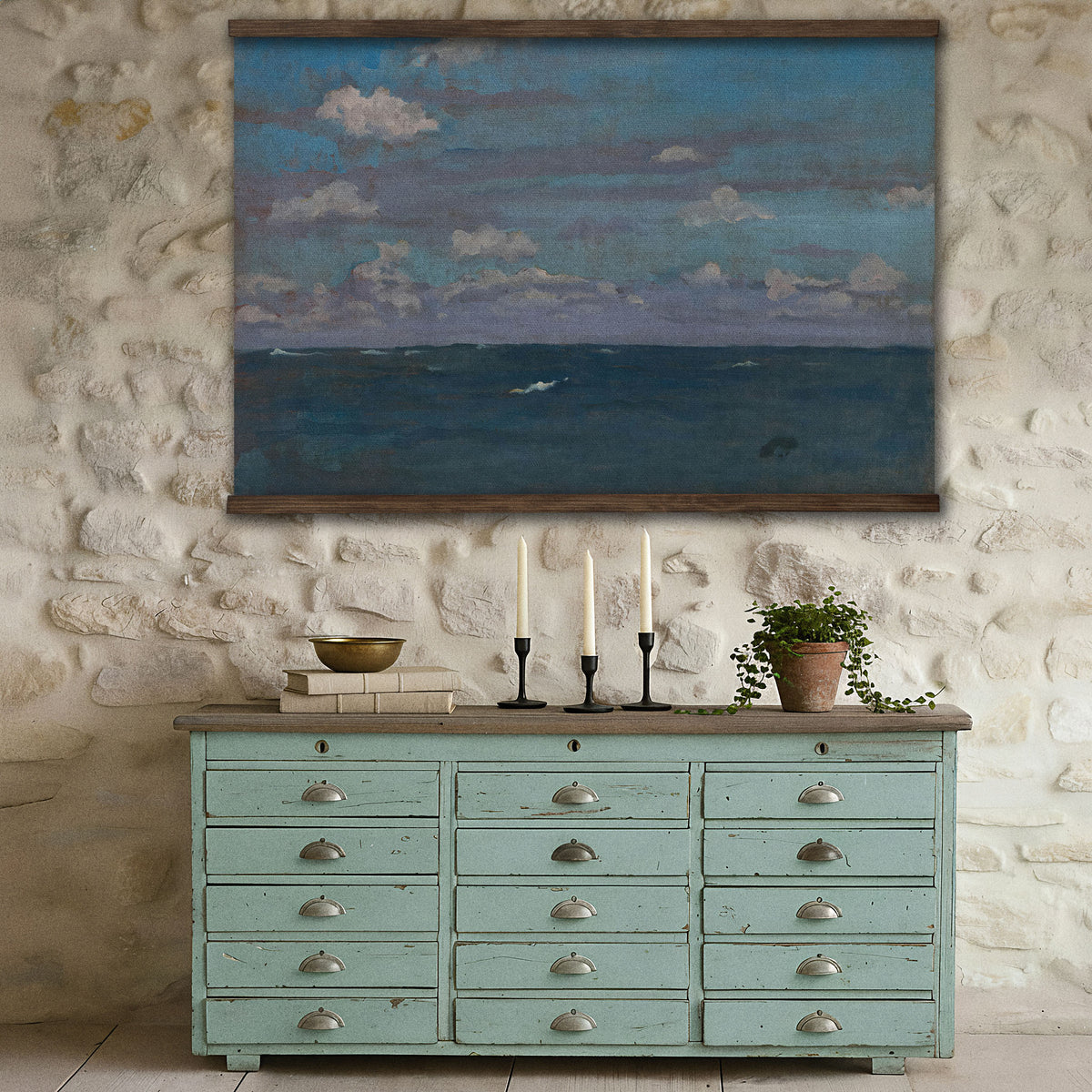 Vintage Blue Ocean Nautical Painting