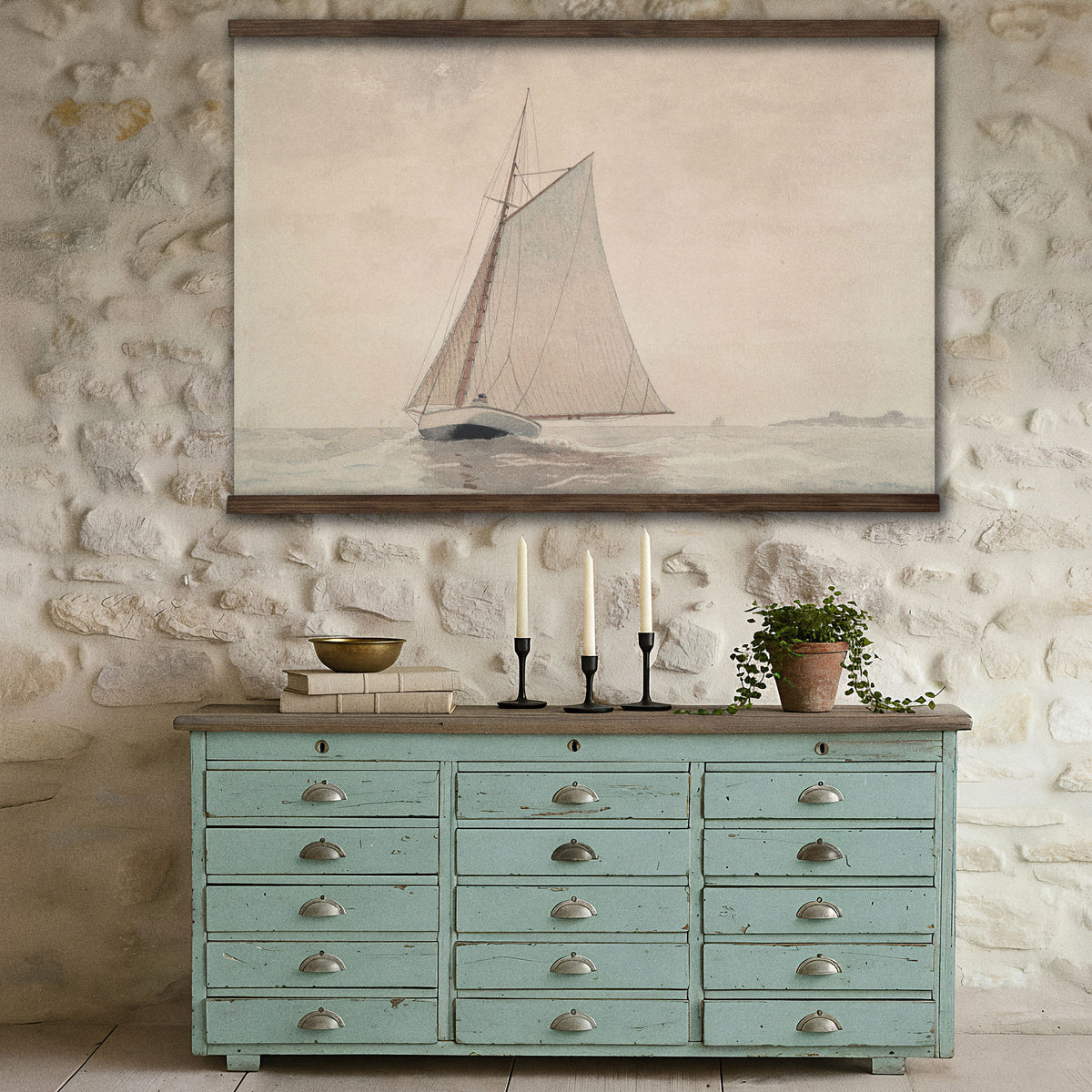 Neutral Sailboat Nautical Watercolor Painting