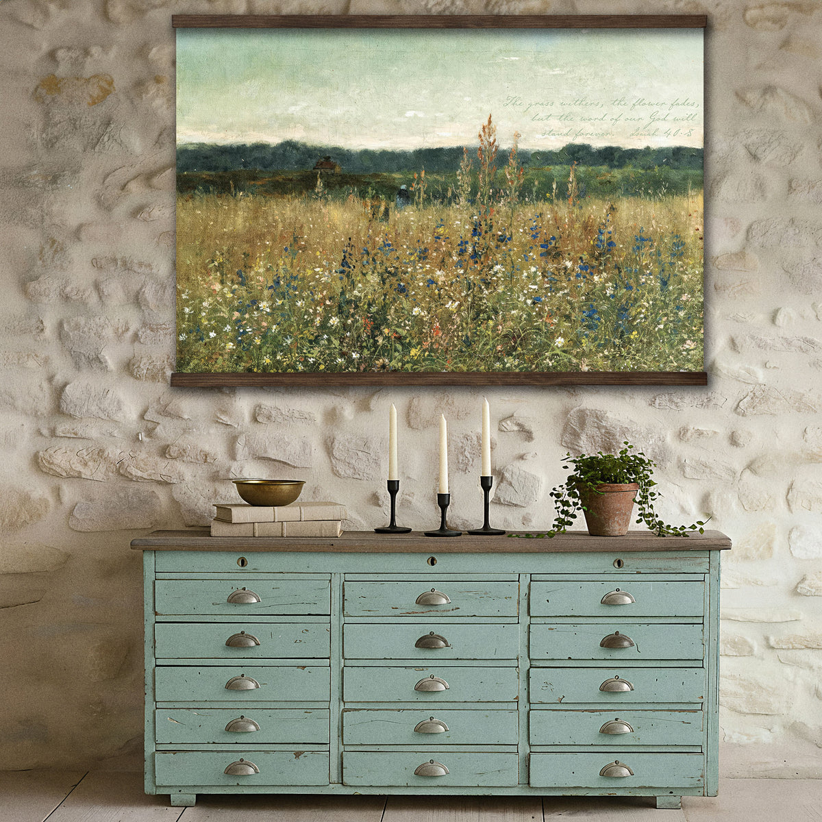Vintage Wildflower Field - The Word of Our God Will Stand Forever