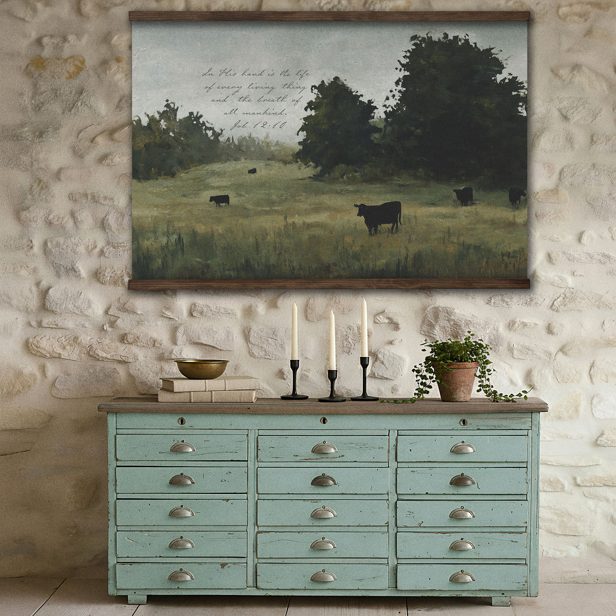 Pasture with Grazing Cattle - In His Hand is the Life of Every Living Thing