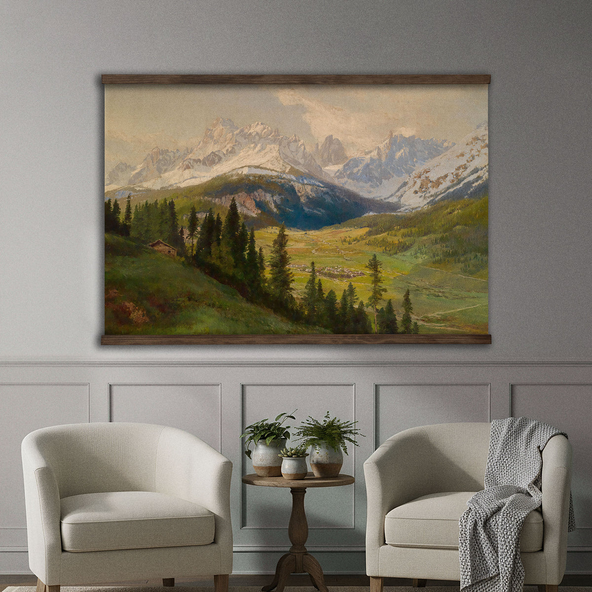 Alpine Mountain Valley Vintage Landscape