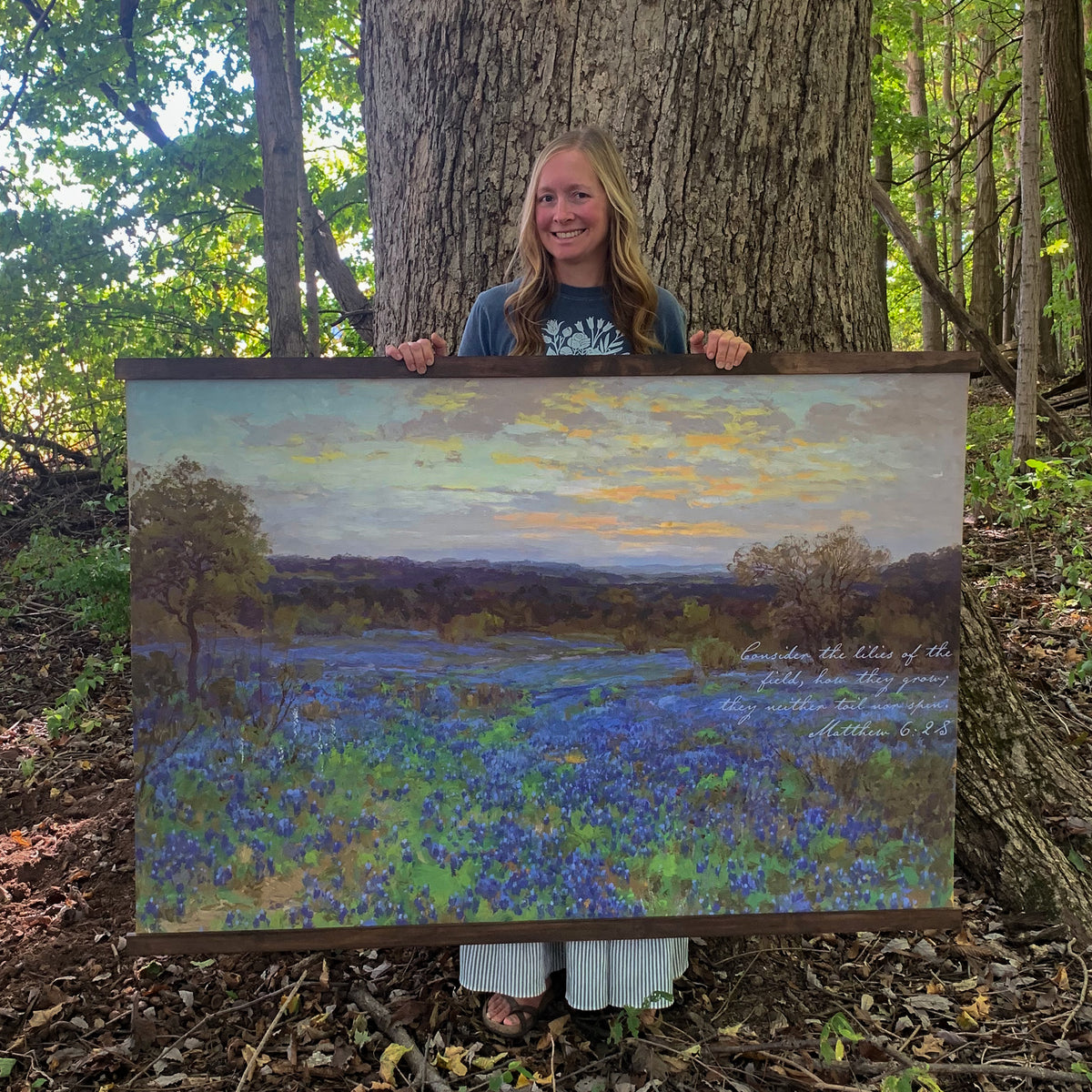 Vintage Bluebonnet Wildflower Painting - Consider the Lilies