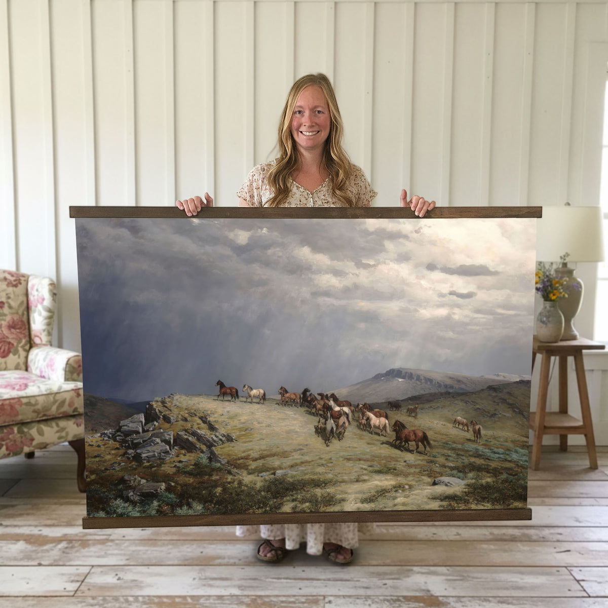 Western Wild Horses Vintage Landscape Painting