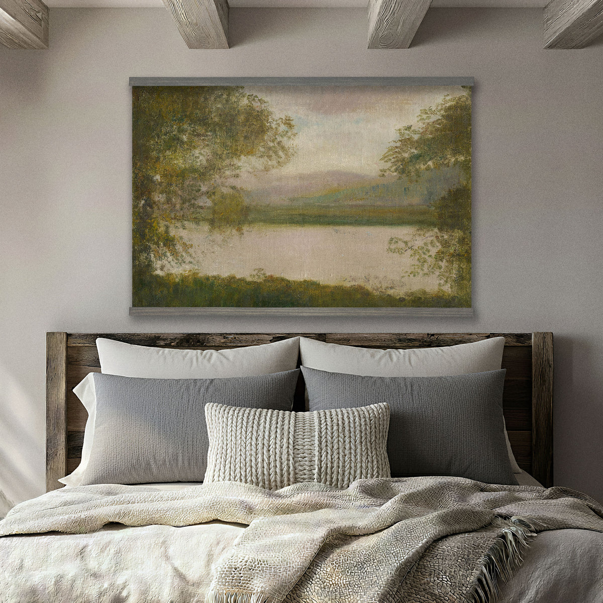 Vintage River Landscape Muted Painting