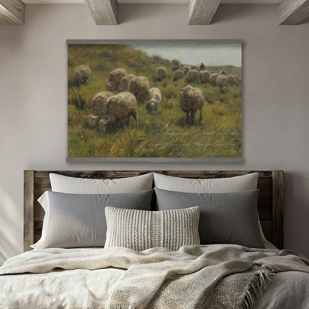 Vintage Shepherd Pastoral Painting - My Sheep Hear My Voice