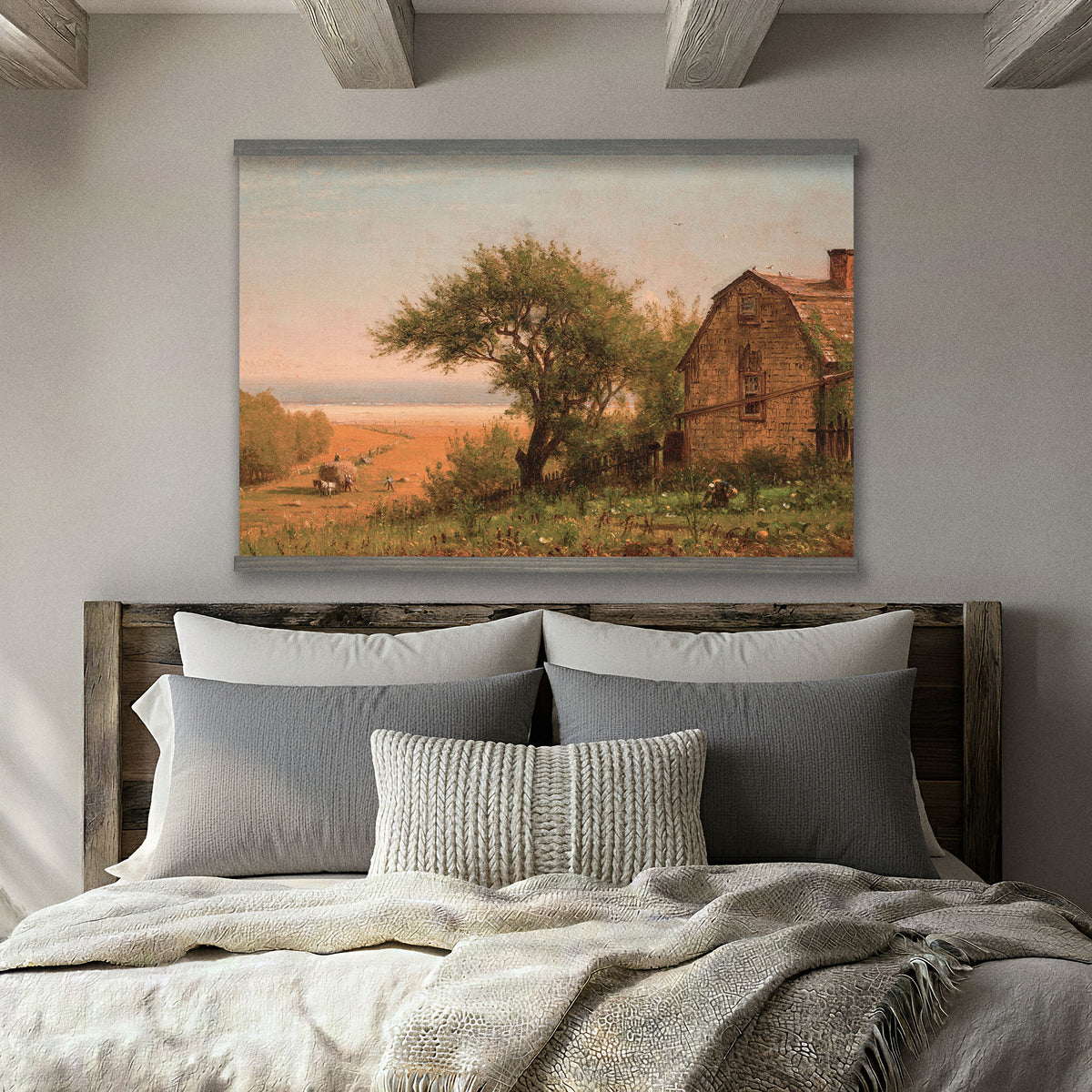 Vintage Seaside Farm Landscape Painting