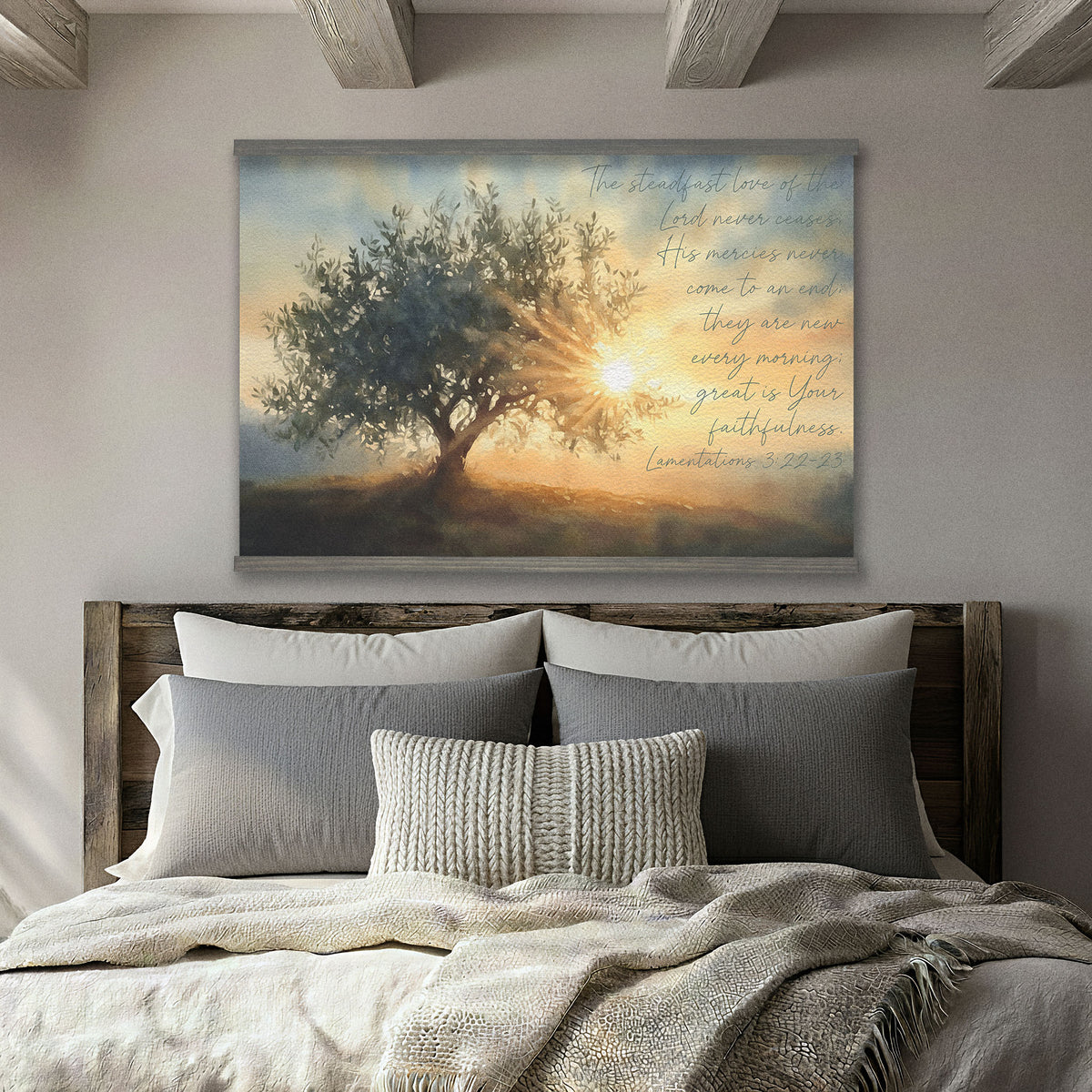 Olive Tree and Sunrise Watercolor Painting - His Mercies are New Every Morning - Lamentations 3:22-23