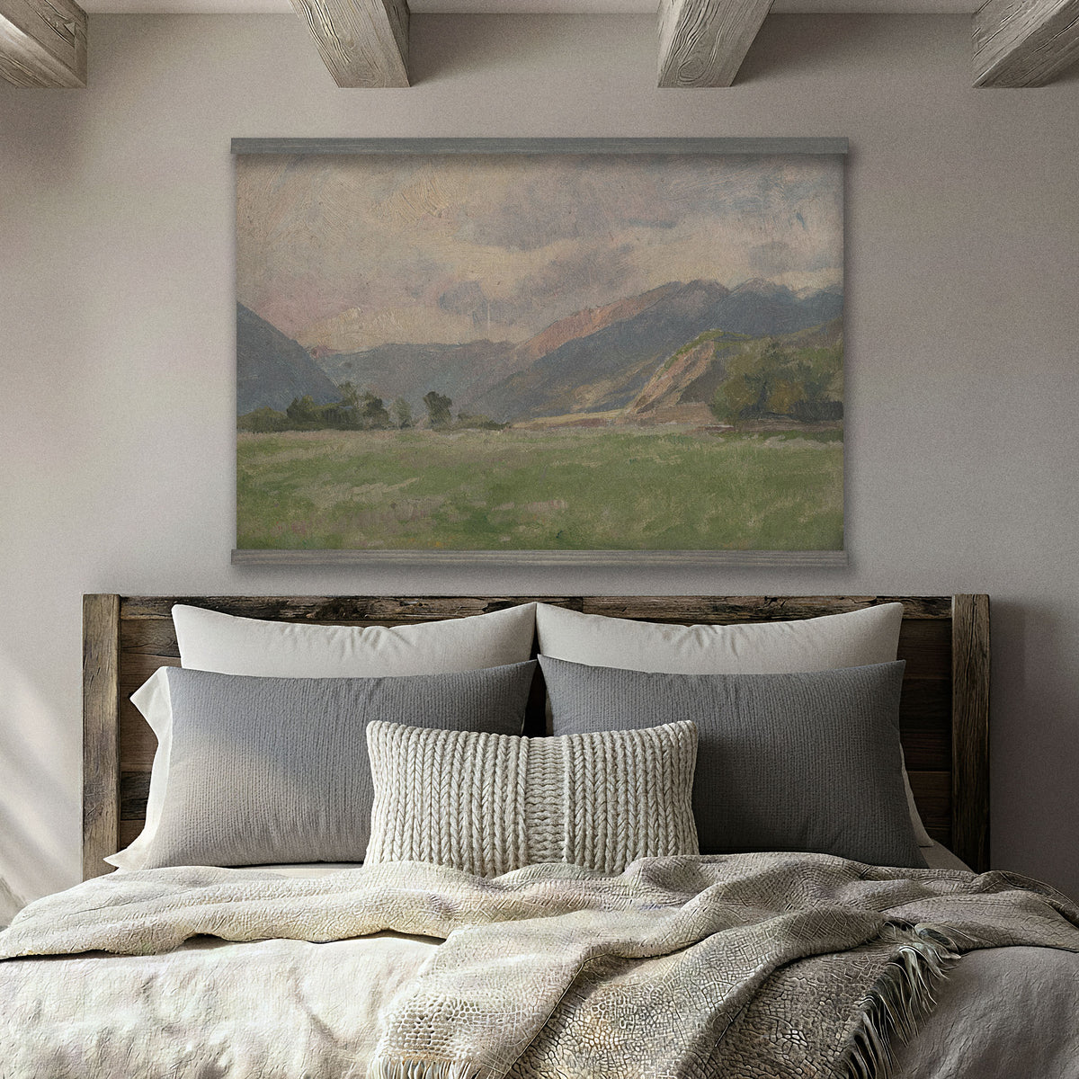 Neutral Mountain Landscape Vintage Painting