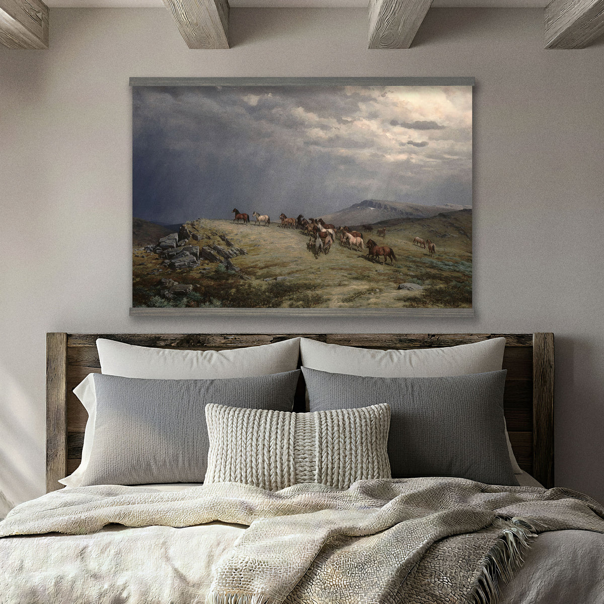 Western Wild Horses Vintage Landscape Painting
