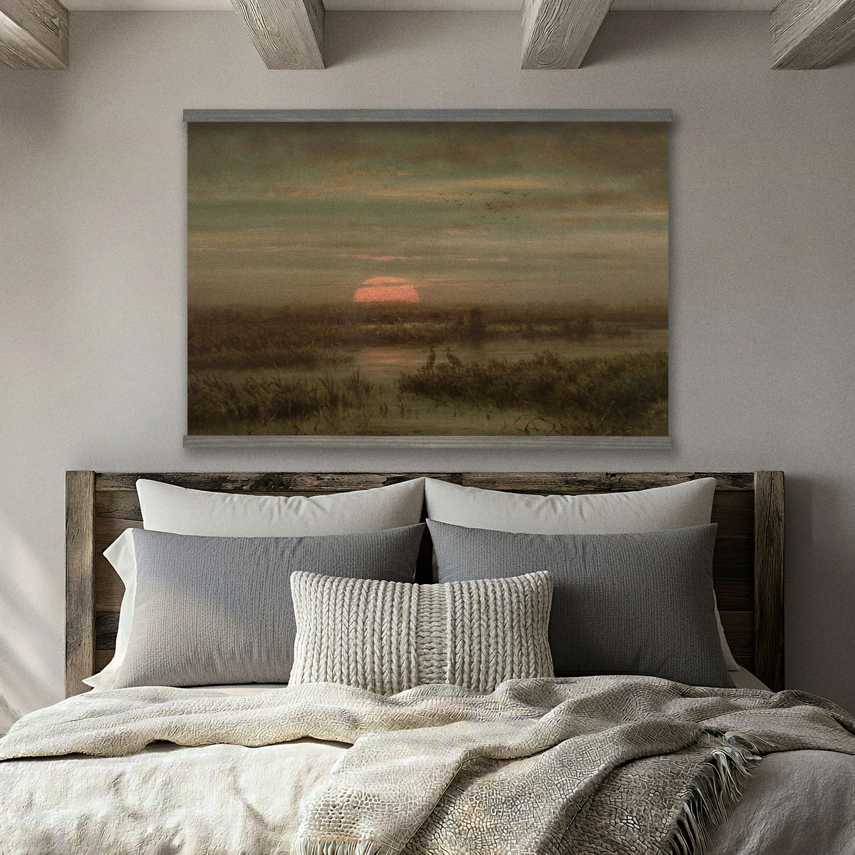 Herons at Sunrise Marsh Landscape Painting