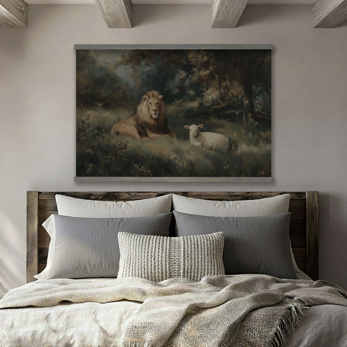 Vintage Lion and Lamb Painting