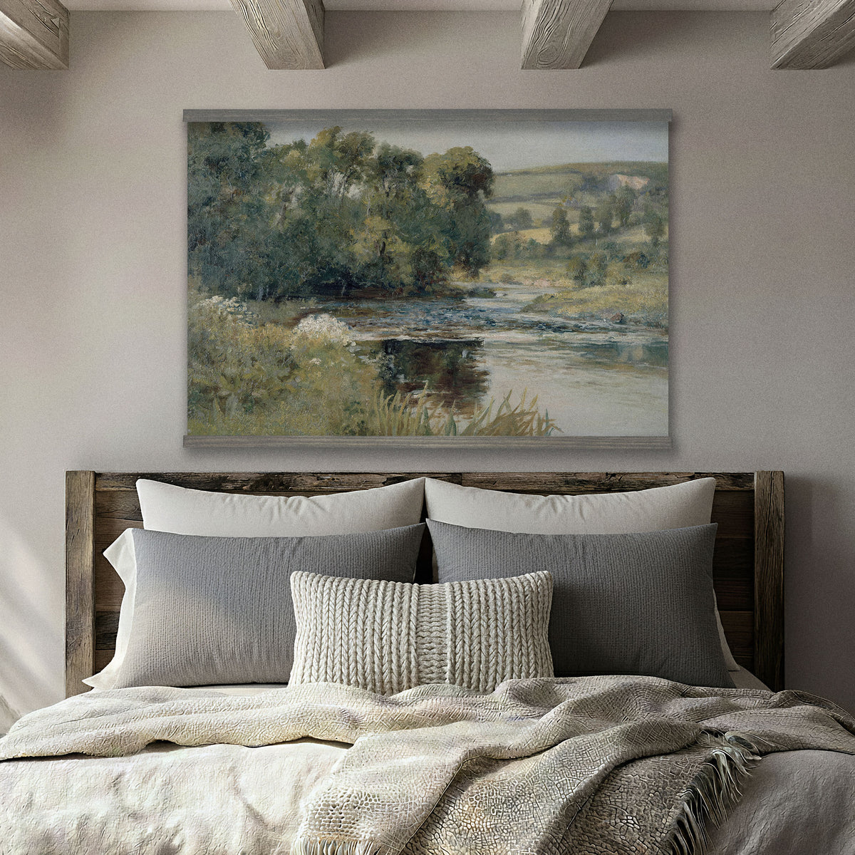 Vintage Countryside Stream Painting