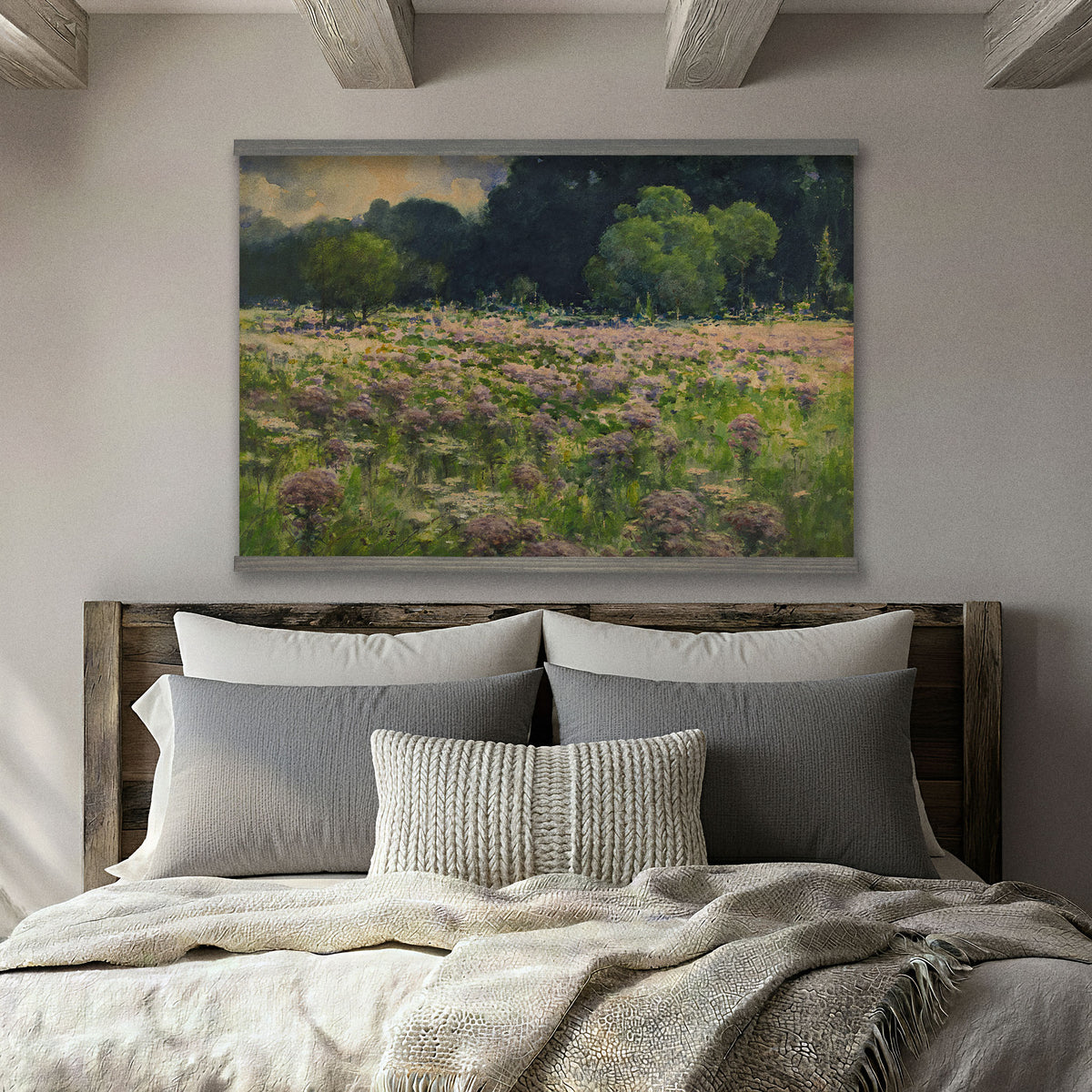 Vintage Purple Wildflower Meadow Landscape