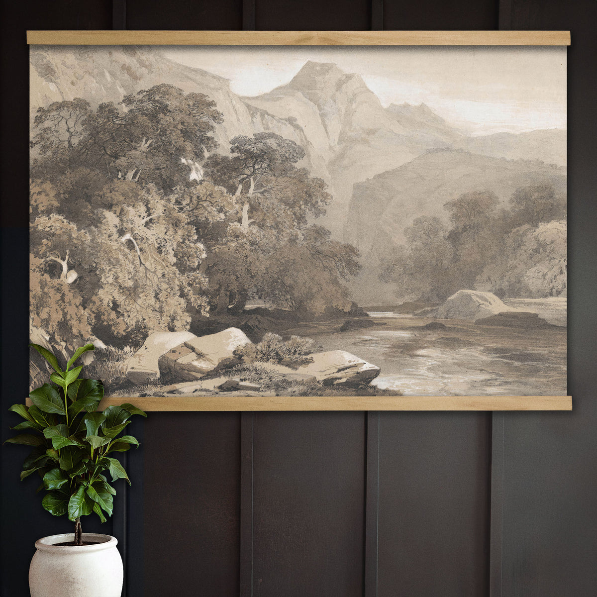 Neutral Sepia River Gorge Landscape