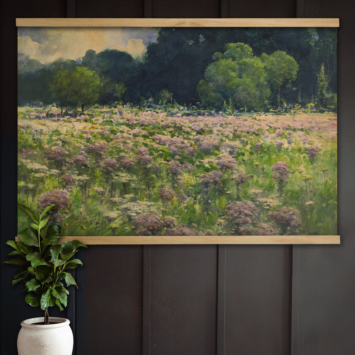 Vintage Purple Wildflower Meadow Landscape