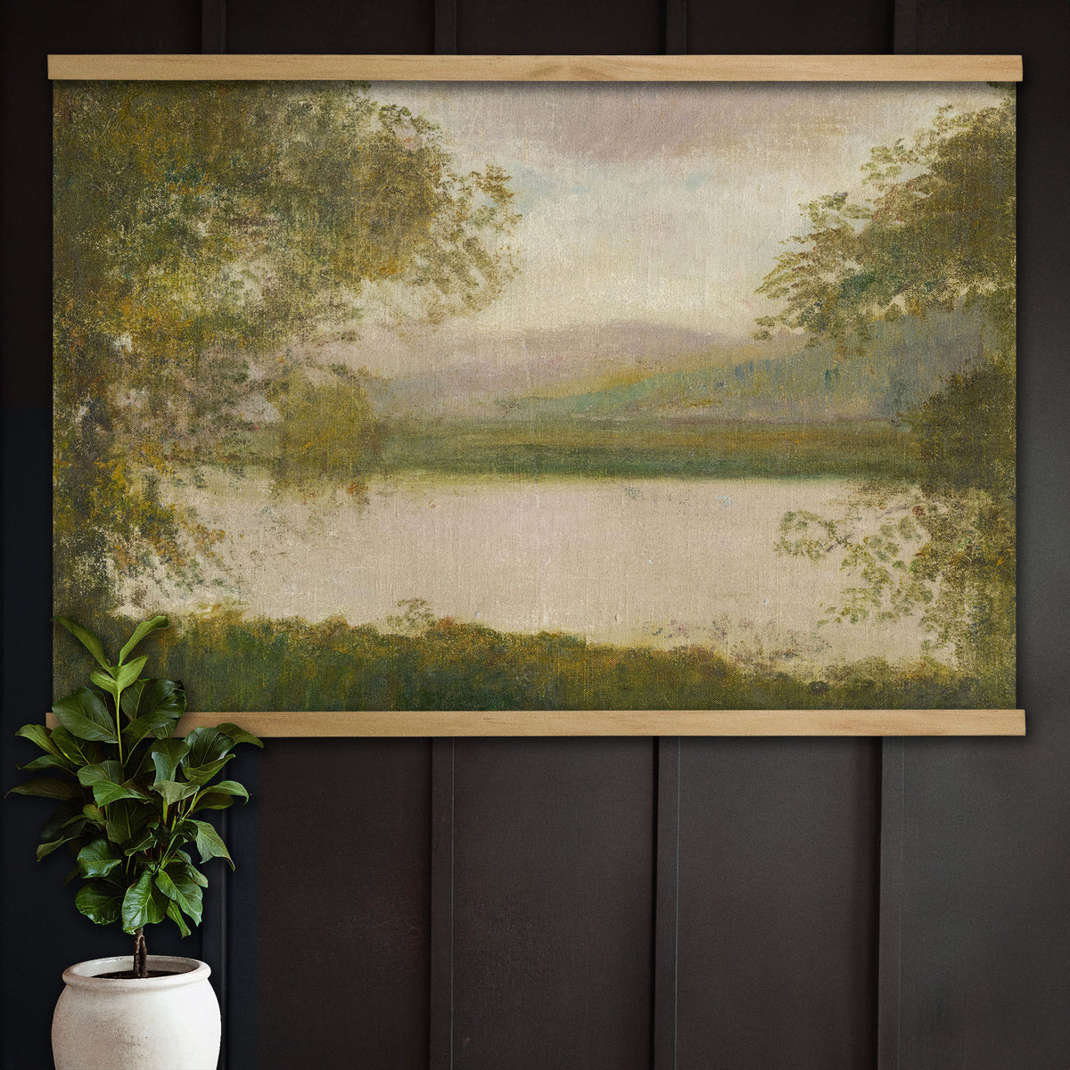 Vintage River Landscape Muted Painting