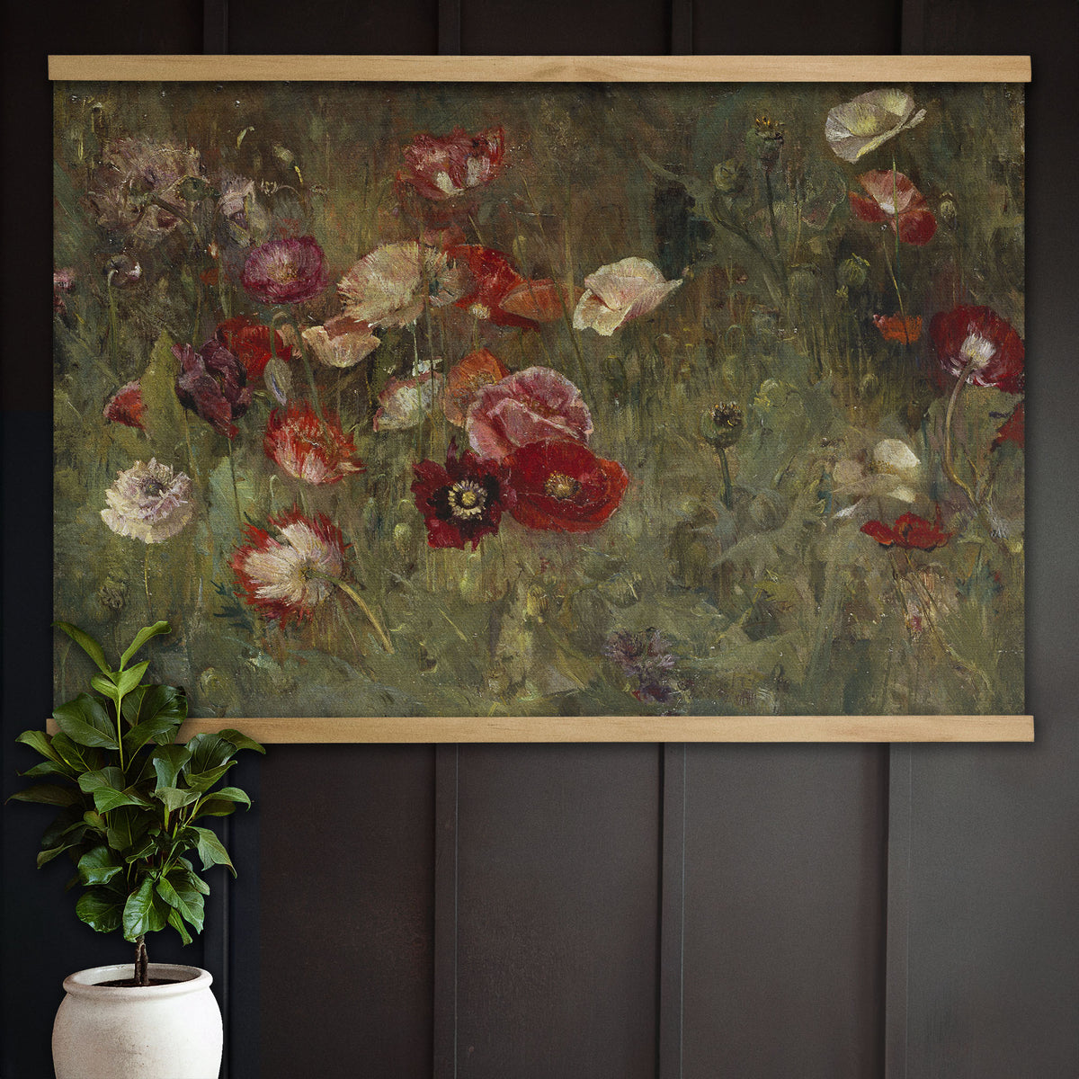 Vintage Floral Red Poppy Painting