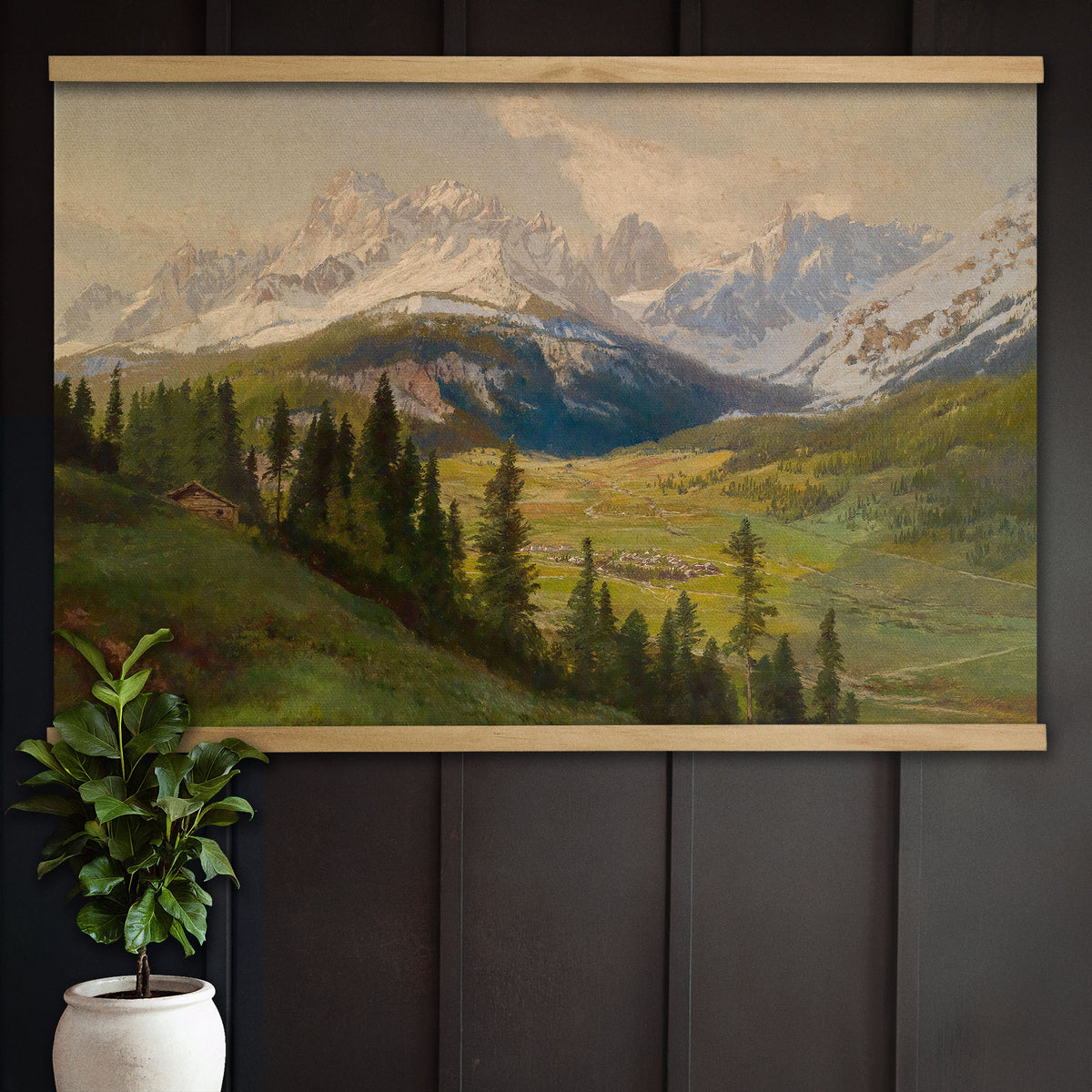 Alpine Mountain Valley Vintage Landscape