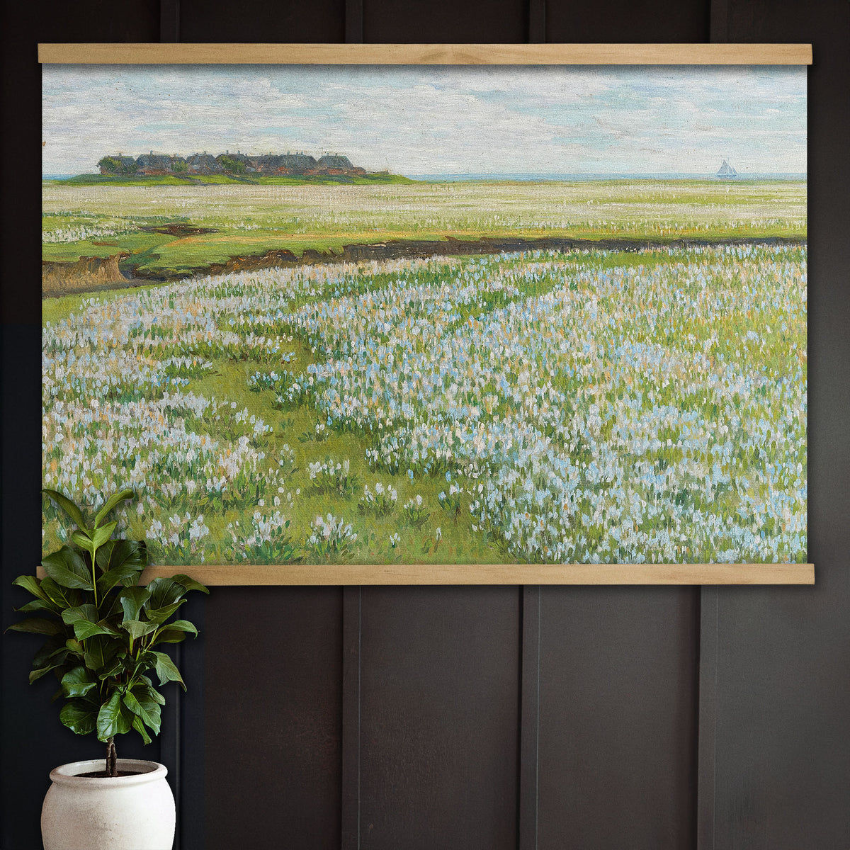 Coastal White and Blue Flower Field