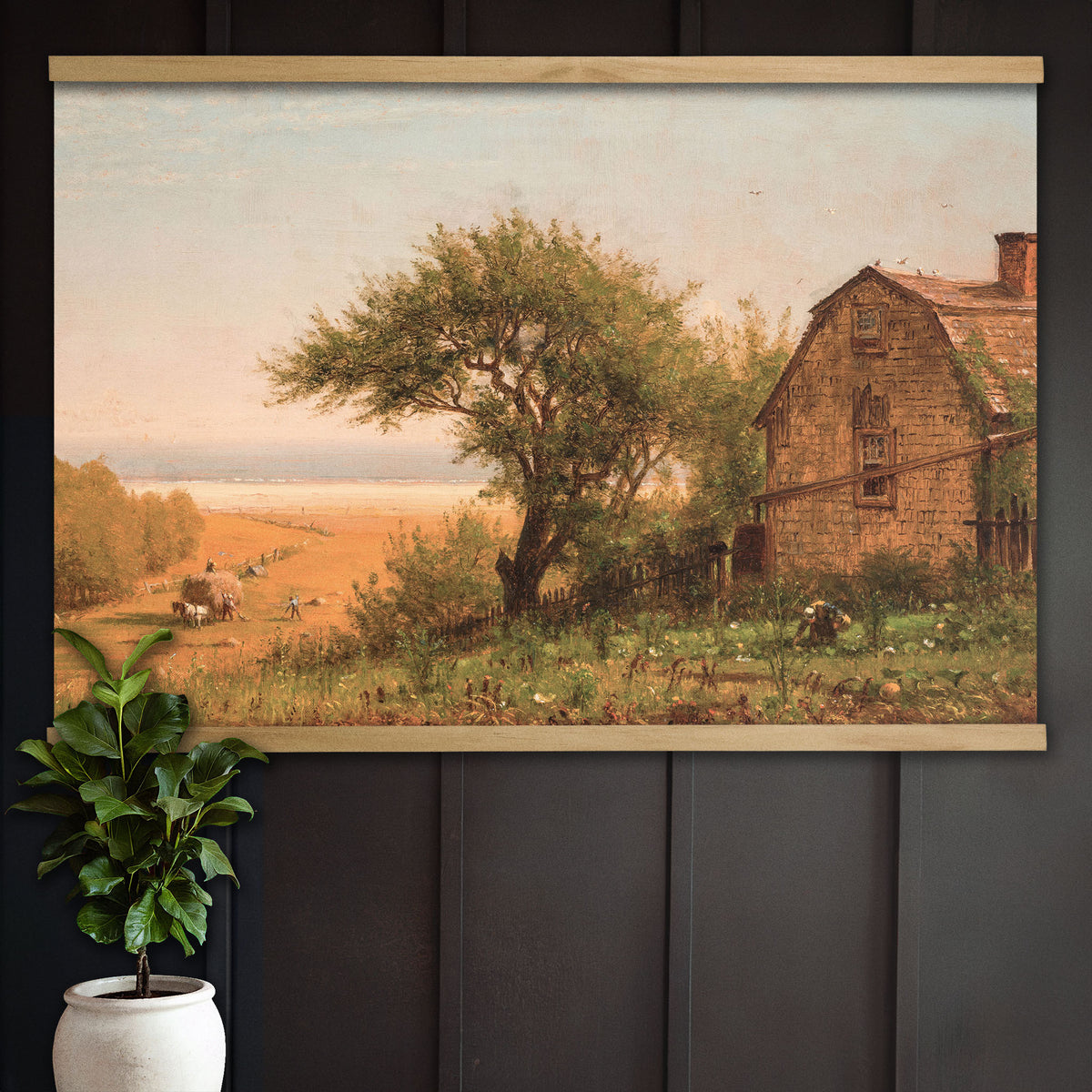 Vintage Seaside Farm Landscape Painting