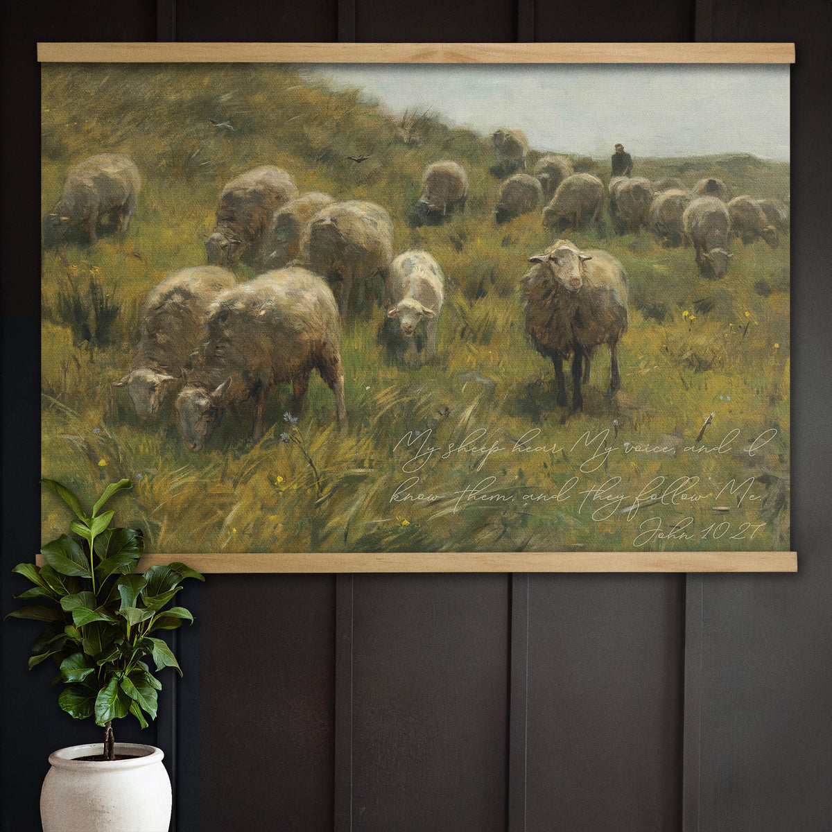 Vintage Shepherd Pastoral Painting - My Sheep Hear My Voice