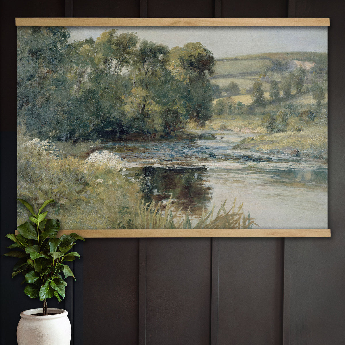 Vintage Countryside Stream Painting