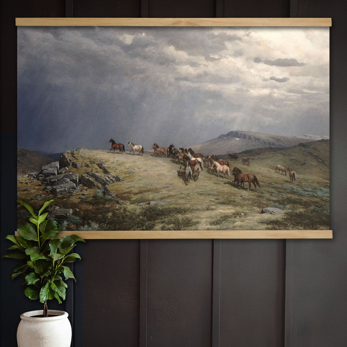 Western Wild Horses Vintage Landscape Painting