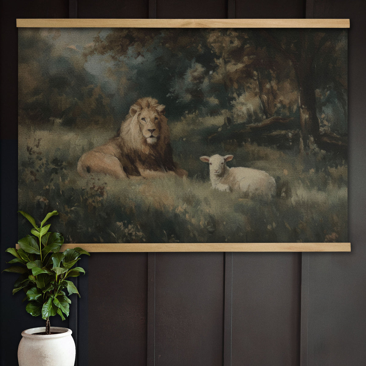 Vintage Lion and Lamb Painting