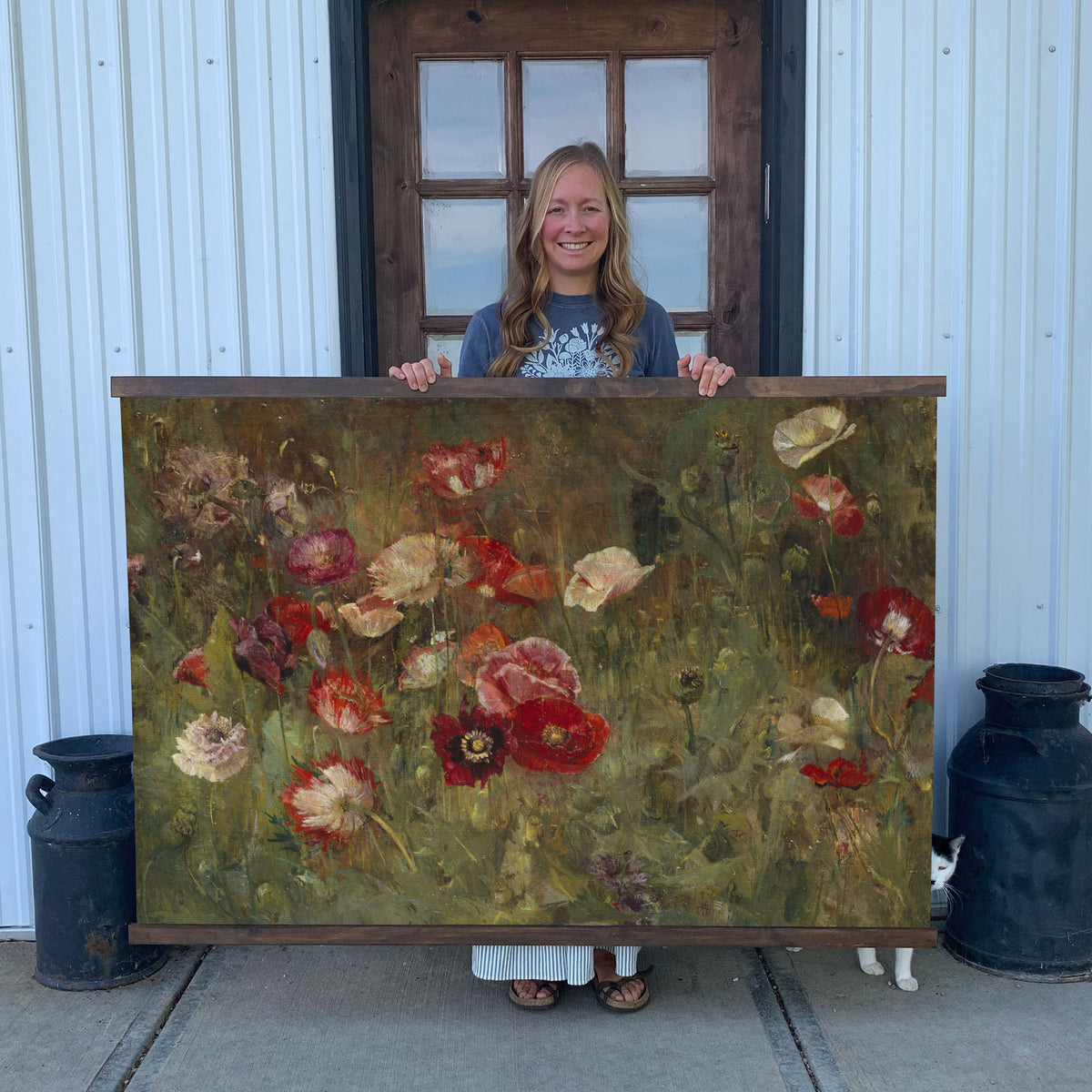 Vintage Floral Red Poppy Painting