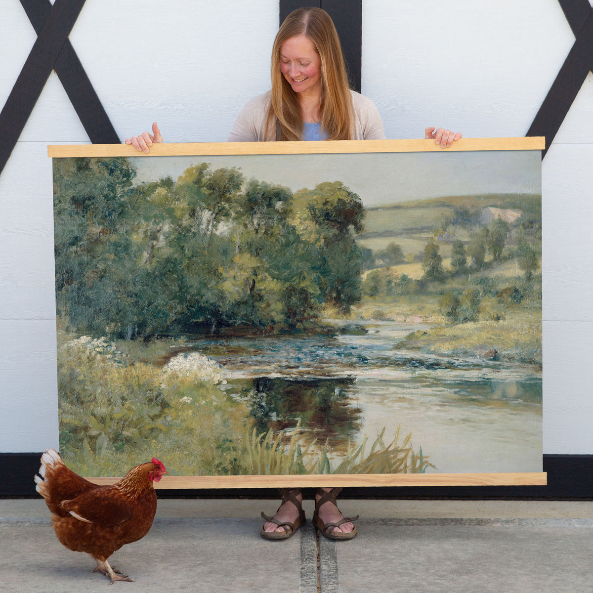 Vintage Countryside Stream Painting